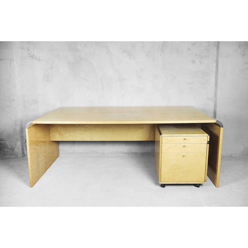 Vintage Italian desk in maple wood by Giovanni Offredi for Saporiti