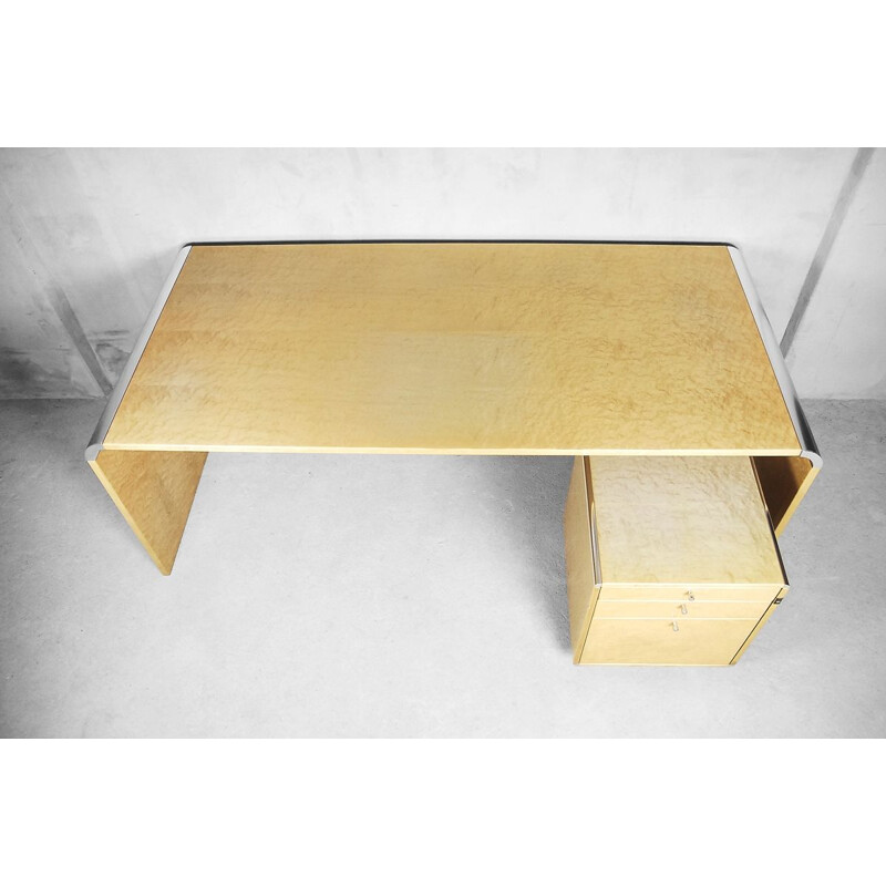 Vintage Italian desk in maple wood by Giovanni Offredi for Saporiti