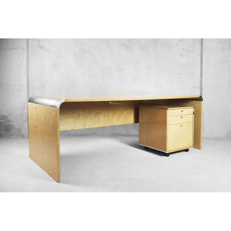 Vintage Italian desk in maple wood by Giovanni Offredi for Saporiti