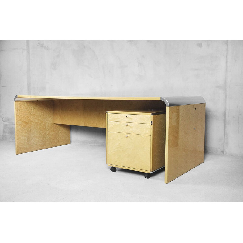 Vintage Italian desk in maple wood by Giovanni Offredi for Saporiti