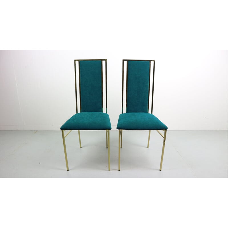 Paire de chaises vintage en laiton et velours bleu