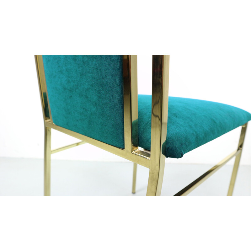 Pair of brass and blue velvet dining chairs