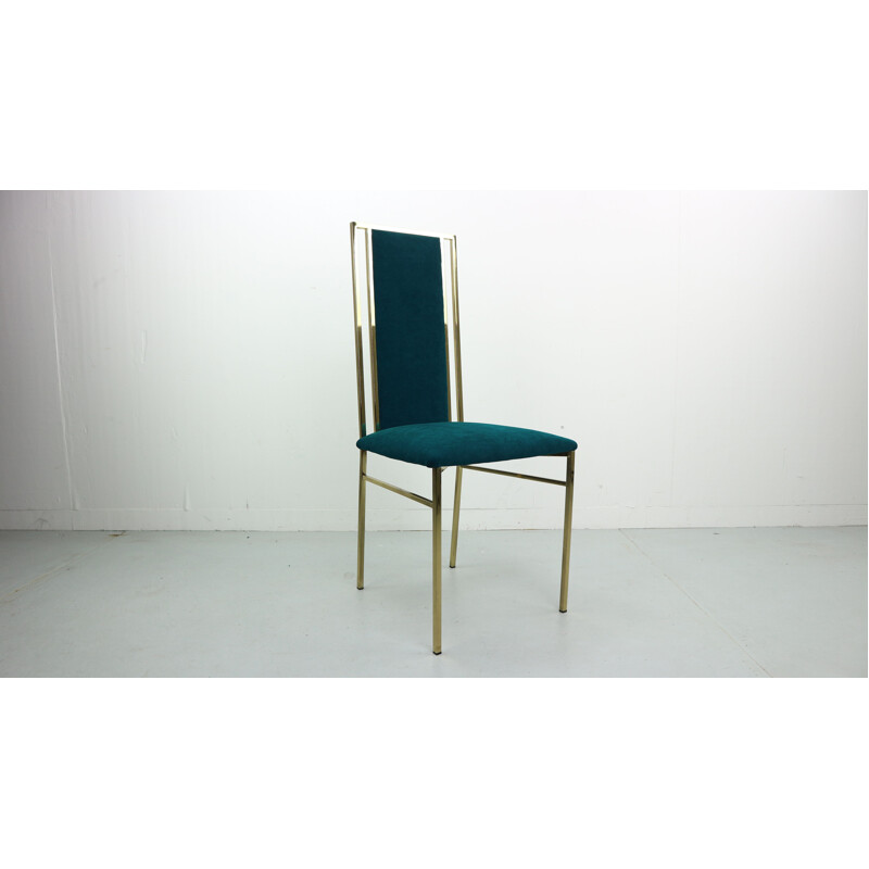 Pair of brass and blue velvet dining chairs