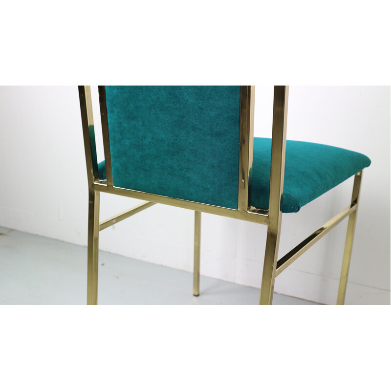 Pair of brass and blue velvet dining chairs