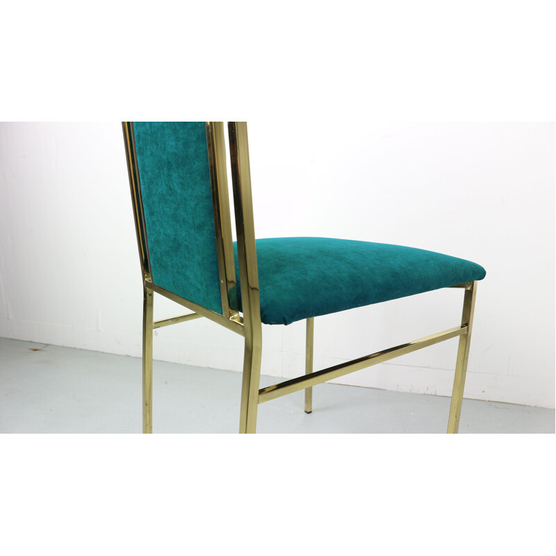 Paire de chaises vintage en laiton et velours bleu