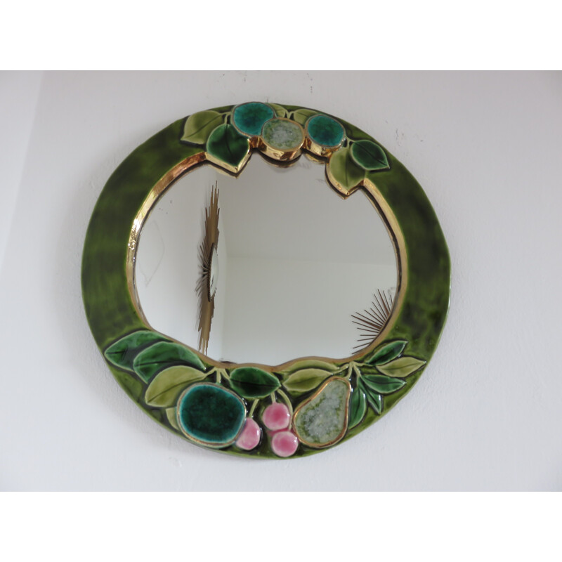 Vintage ceramic mirror by François Lembo