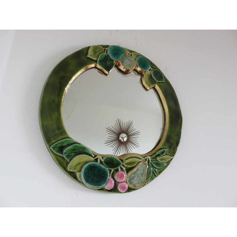 Vintage ceramic mirror by François Lembo