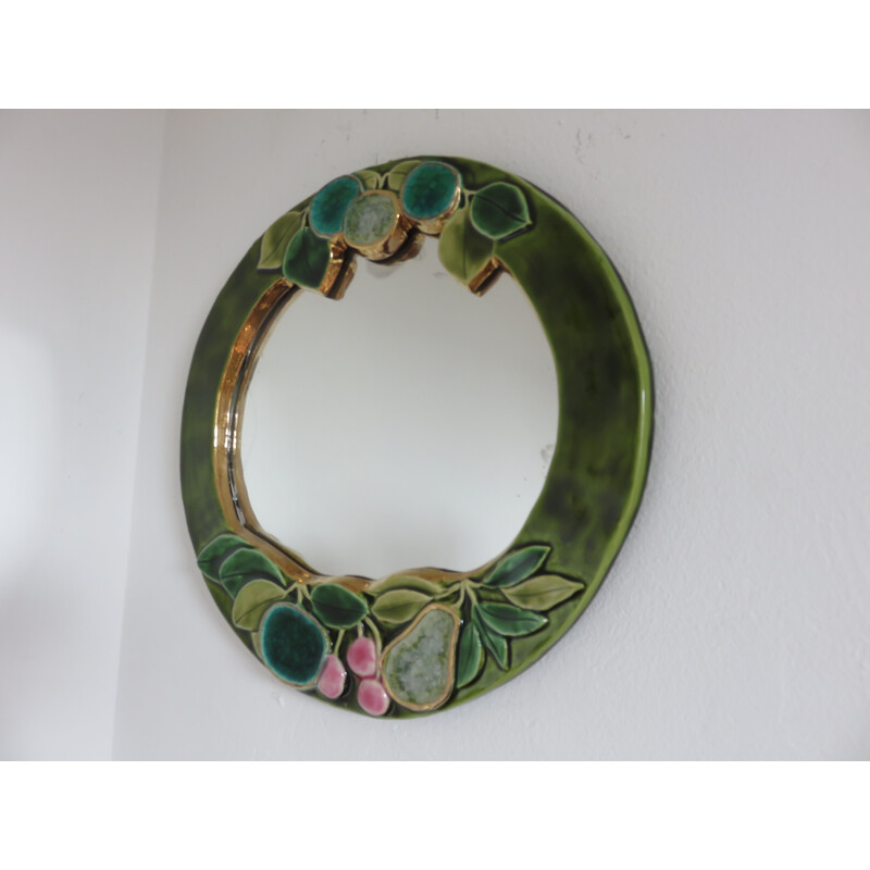 Vintage ceramic mirror by François Lembo