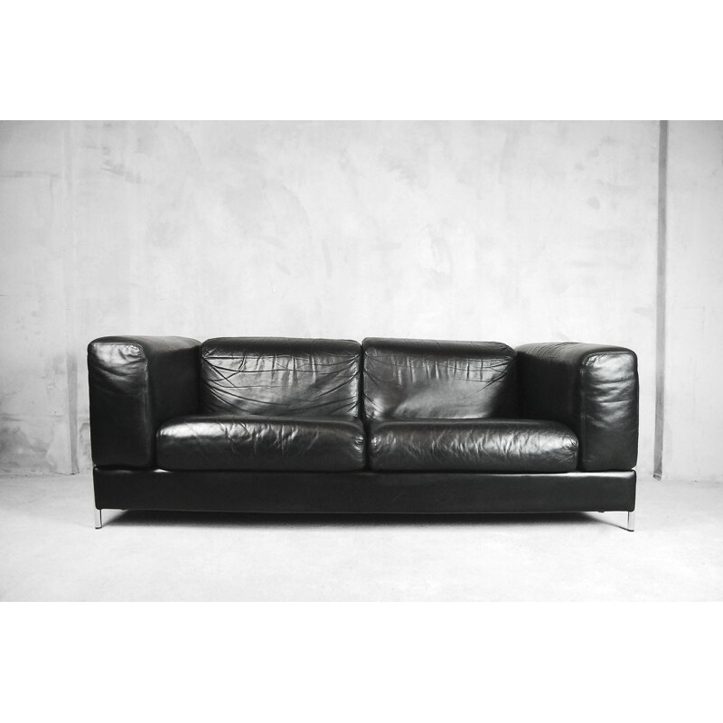 Vintage 2-seater sofa in leather by Pethrus Lindlöf for Lindlöfs Möbler
