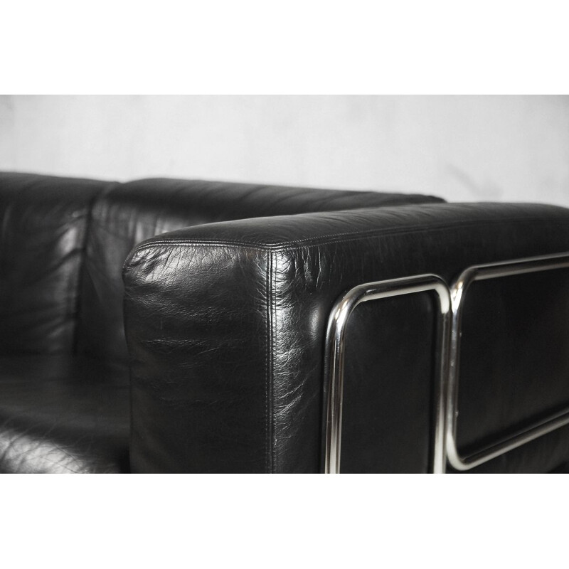 Vintage 2-seater sofa in leather by Pethrus Lindlöf for Lindlöfs Möbler