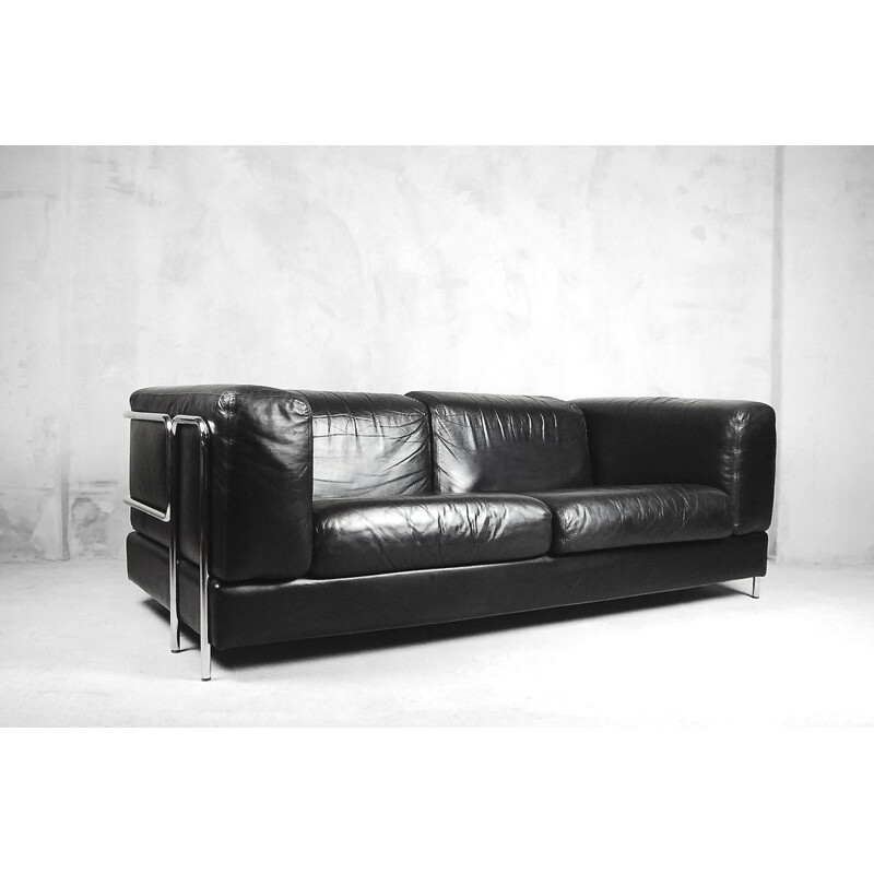 Vintage 2-seater sofa in leather by Pethrus Lindlöf for Lindlöfs Möbler