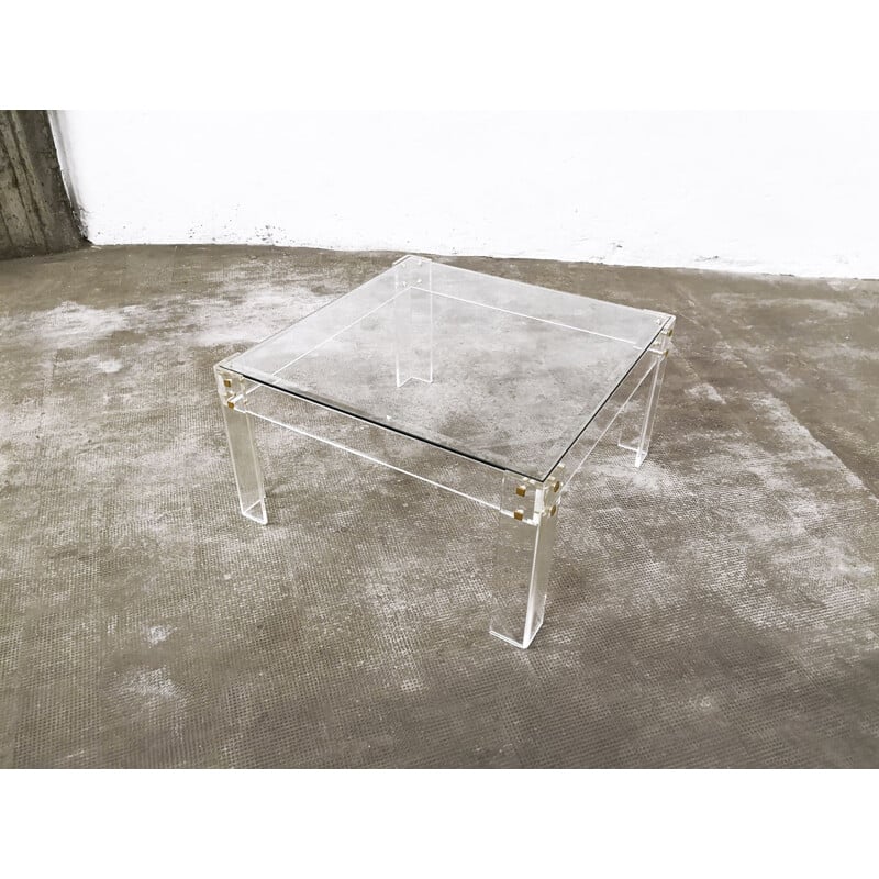 Vintage coffee table in acrylic glass and brass