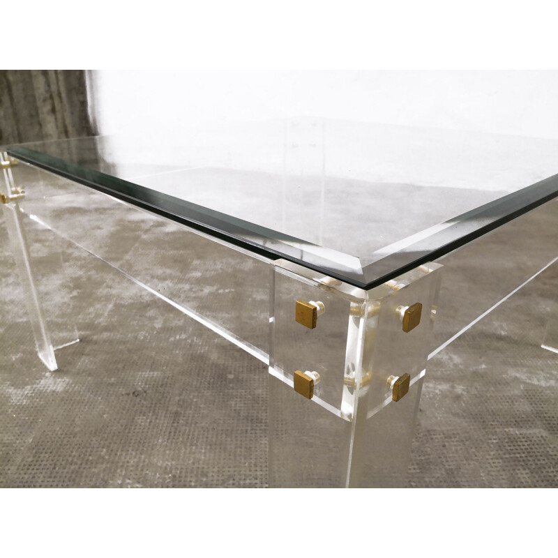 Vintage coffee table in acrylic glass and brass