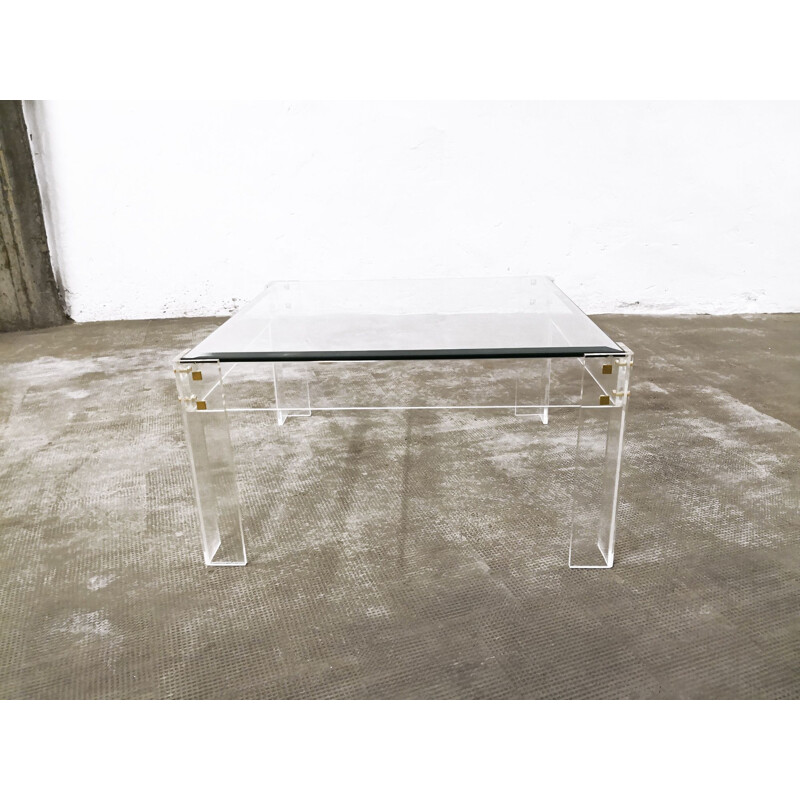 Vintage coffee table in acrylic glass and brass