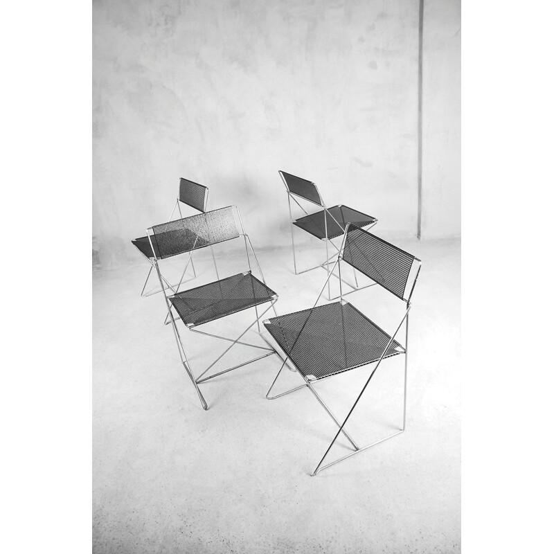 Set of 4 vintage "X-line" chairs in metal by Niels Jørgen Haugesen for Hybodan, 1977