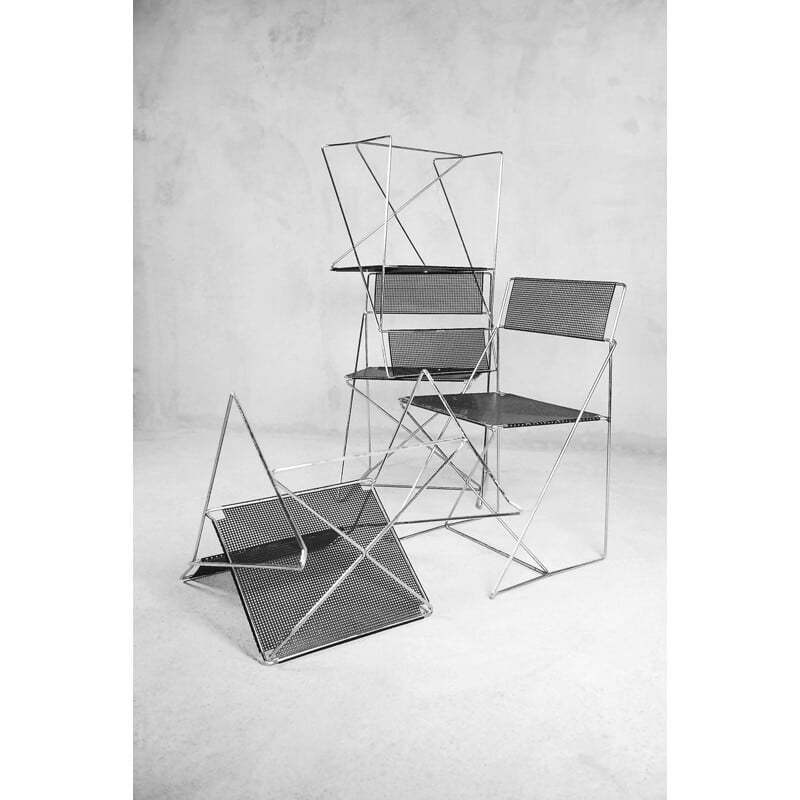 Set van 4 vintage "X-line" stoelen in metaal van Niels Jørgen Haugesen voor Hybodan, 1977