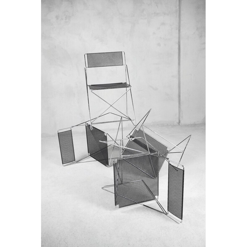 Set of 4 vintage "X-line" chairs in metal by Niels Jørgen Haugesen for Hybodan, 1977