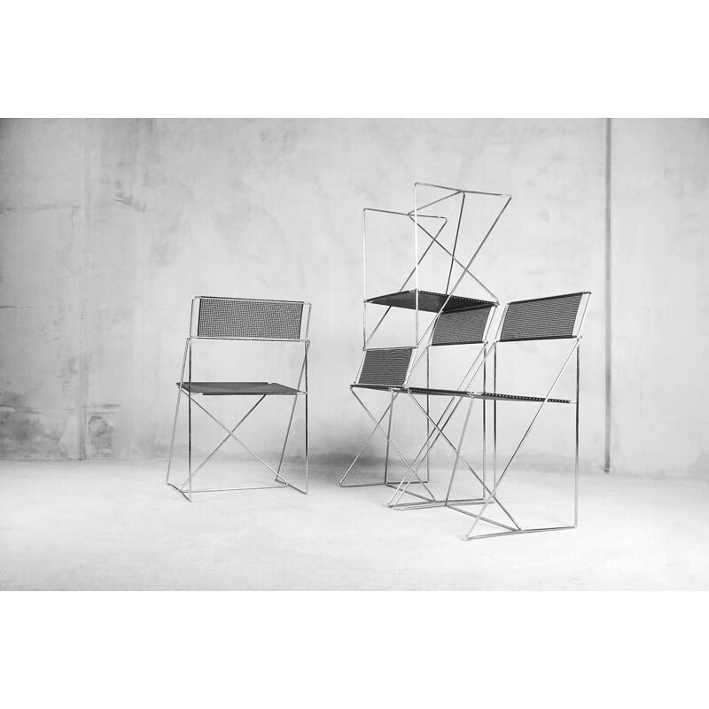 Ensemble de 4 chaises vintage "X-line" en métal par Niels Jørgen Haugesen pour Hybodan, 1977