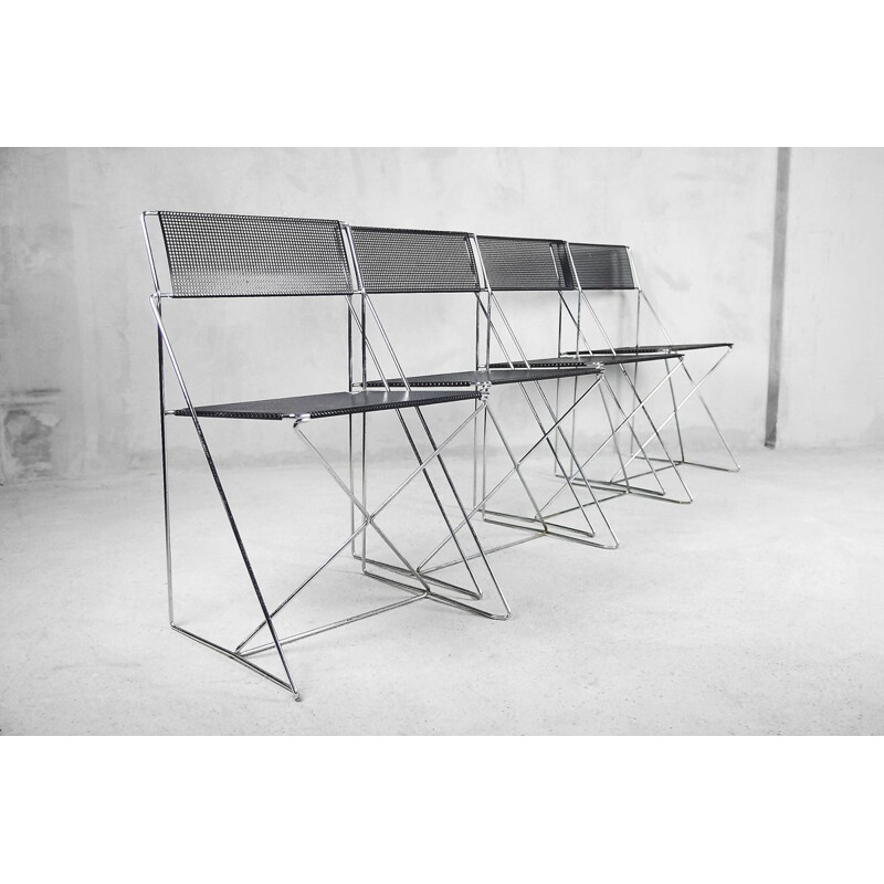 Set of 4 vintage "X-line" chairs in metal by Niels Jørgen Haugesen for Hybodan, 1977