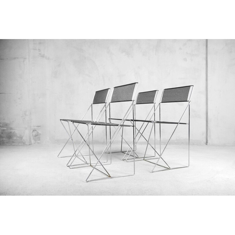 Set of 4 vintage "X-line" chairs in metal by Niels Jørgen Haugesen for Hybodan, 1977