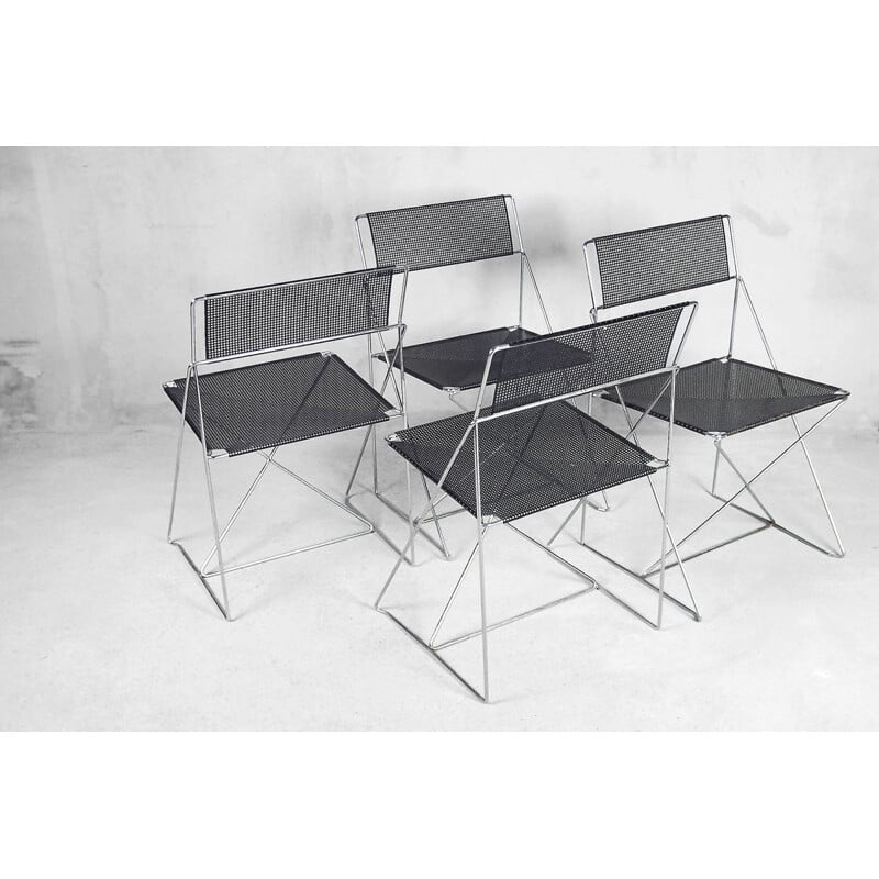 Set van 4 vintage "X-line" stoelen in metaal van Niels Jørgen Haugesen voor Hybodan, 1977