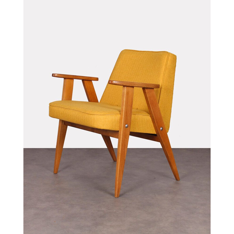 Pair of vintage 366 yellow chairs by Jozef Chierowski