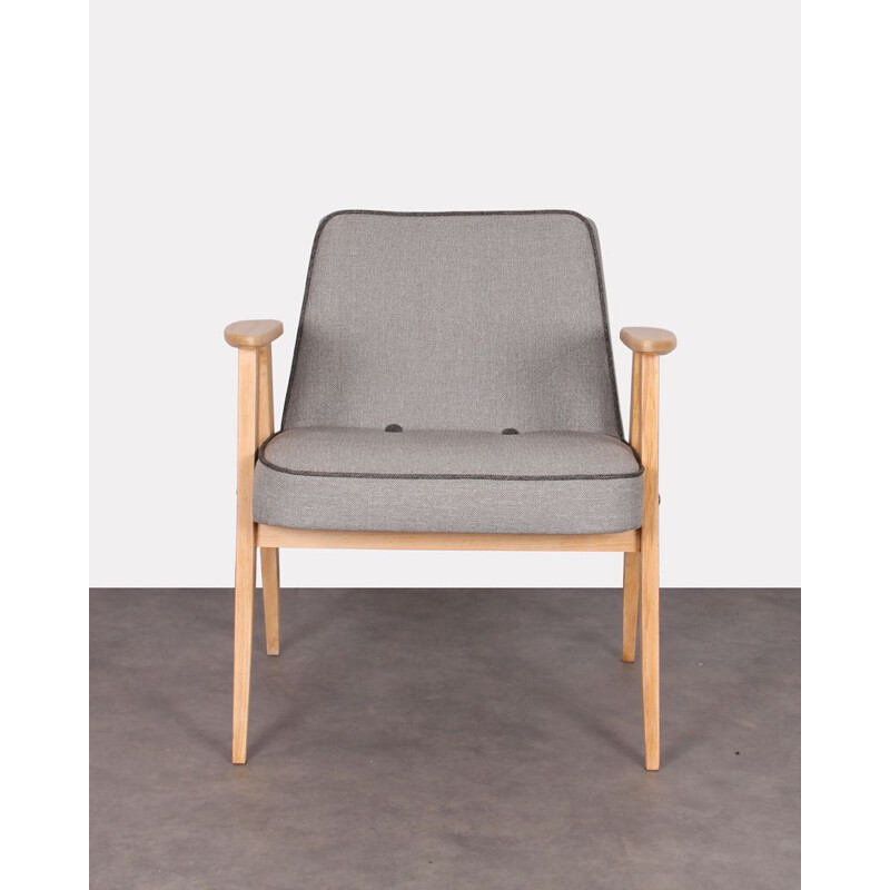 Vintage armchair by Jozef Chierowski in wood and gray fabric 1960