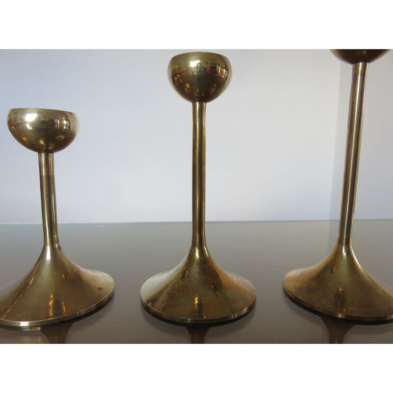 Suite of 4 vintage scandinavian candlesticks in brass 1970