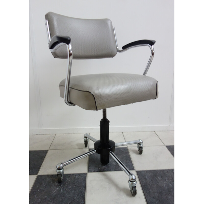 Vintage gray model 1299 desk chair in metal and leatherette