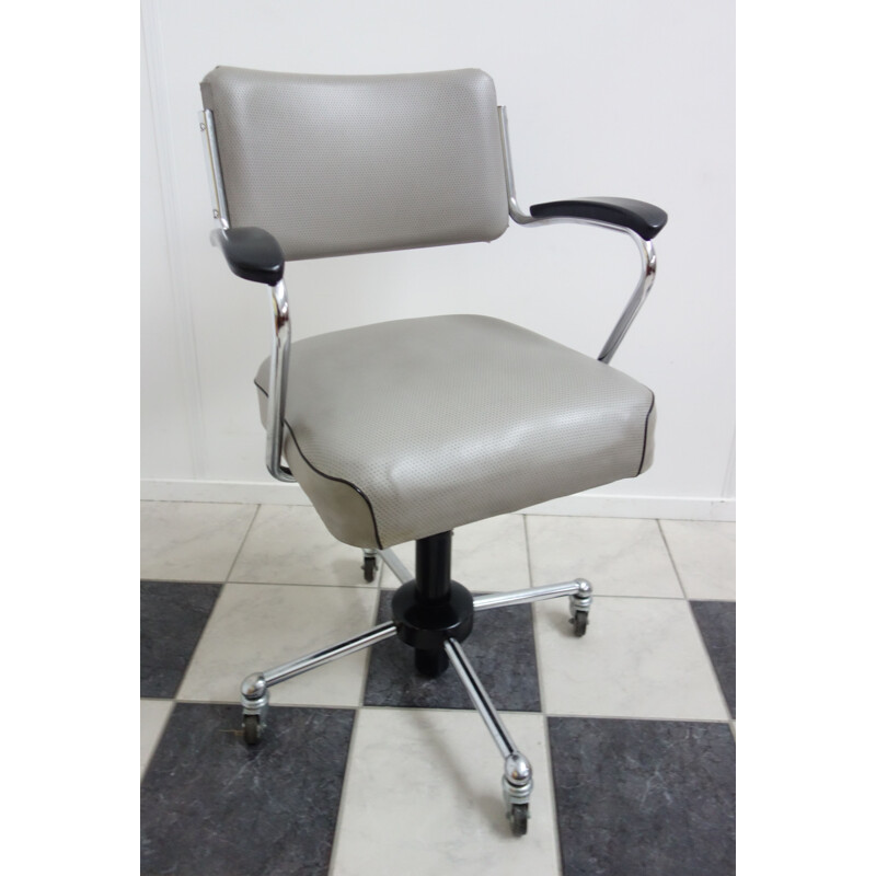 Vintage gray model 1299 desk chair in metal and leatherette