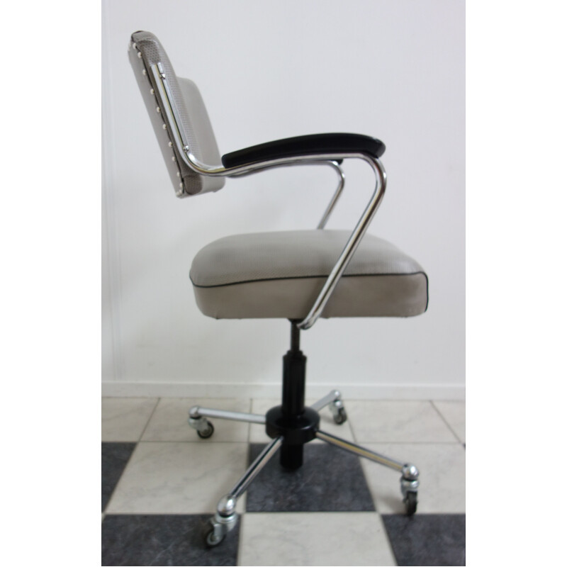 Vintage gray model 1299 desk chair in metal and leatherette