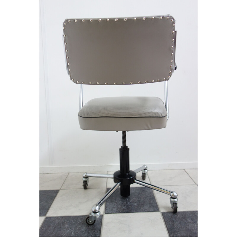 Vintage gray model 1299 desk chair in metal and leatherette