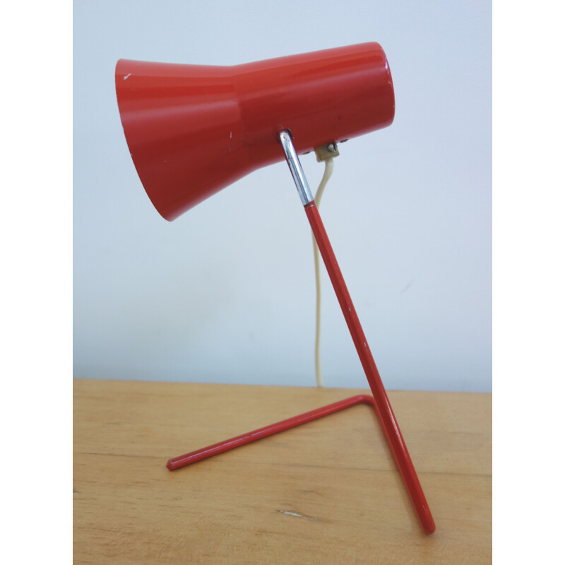 Lampe vintage Drupol pour Praha en métal rouge et aluminium 1960