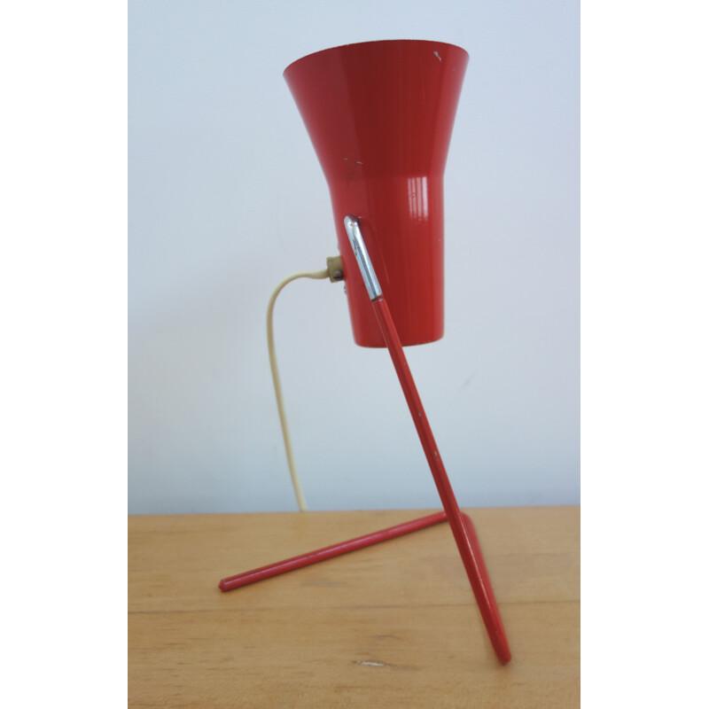 Lampe vintage Drupol pour Praha en métal rouge et aluminium 1960