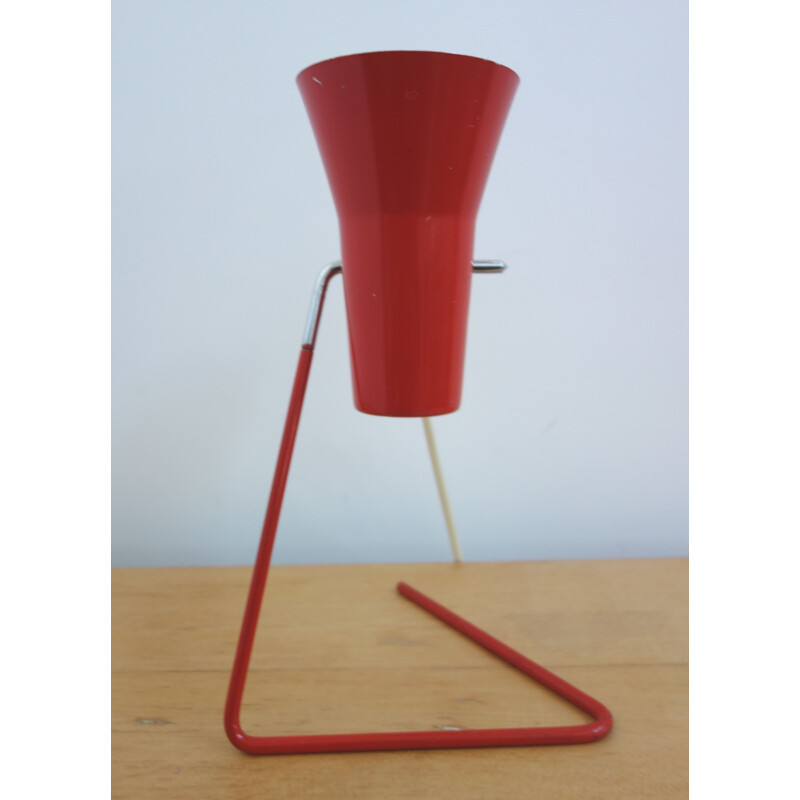 Lampe vintage Drupol pour Praha en métal rouge et aluminium 1960