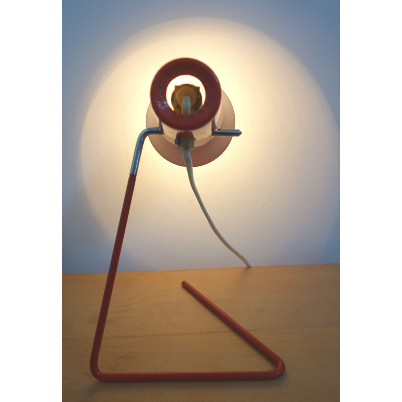 Lampe vintage Drupol pour Praha en métal rouge et aluminium 1960