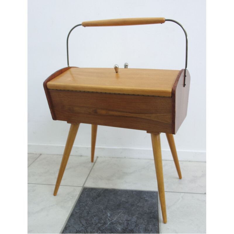 Vintage german sewing box in wood and metal 1950