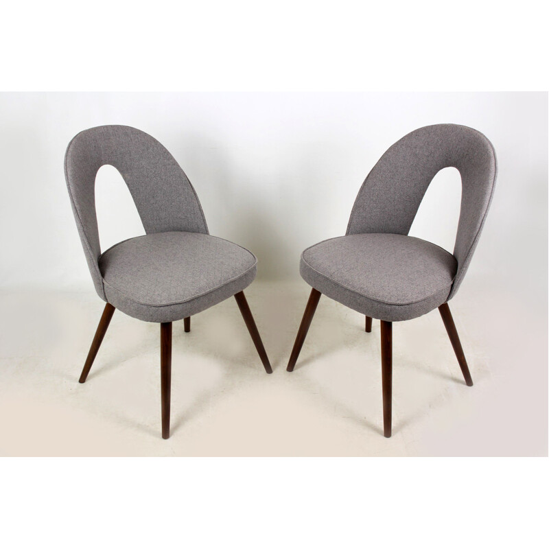 Set of 2 vintage chairs for Tatra in grey fabric and wood 1960