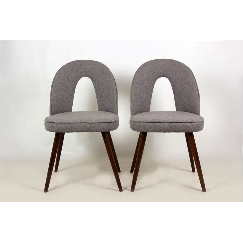 Set of 2 vintage chairs for Tatra in grey fabric and wood 1960