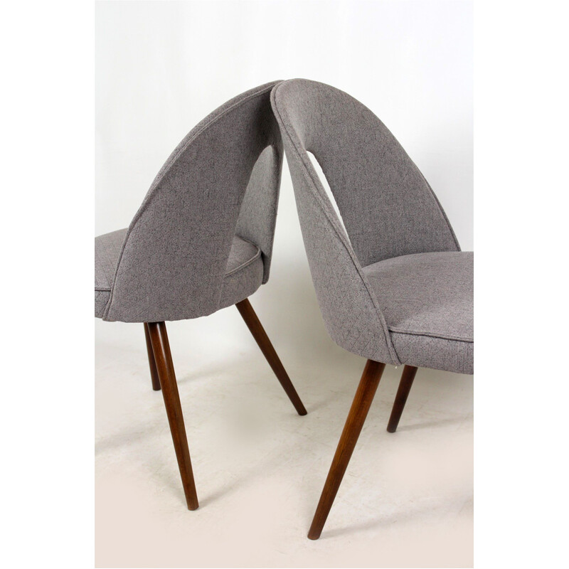 Set of 2 vintage chairs for Tatra in grey fabric and wood 1960