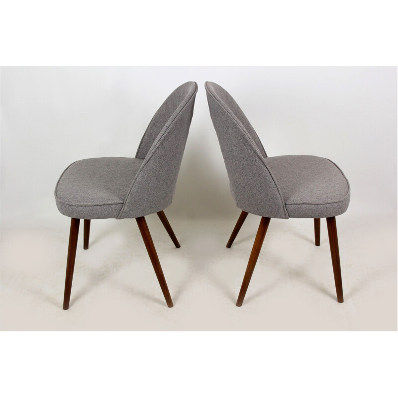 Set of 2 vintage chairs for Tatra in grey fabric and wood 1960