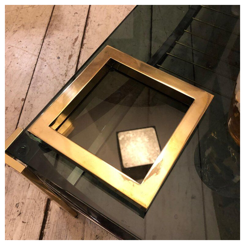 Vintage squared brass and smoked glass ashtray 1970