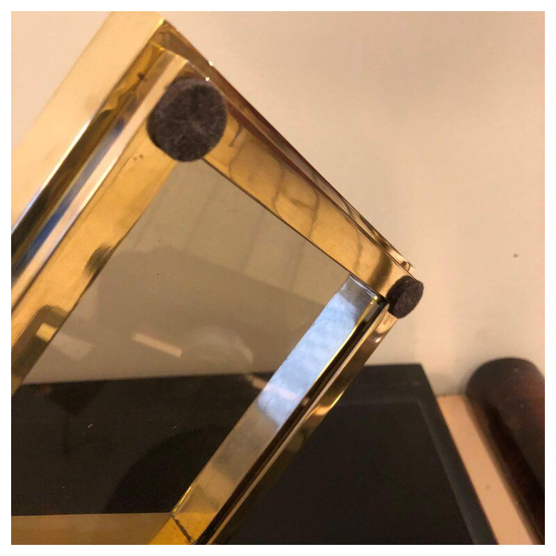 Vintage squared brass and smoked glass ashtray 1970