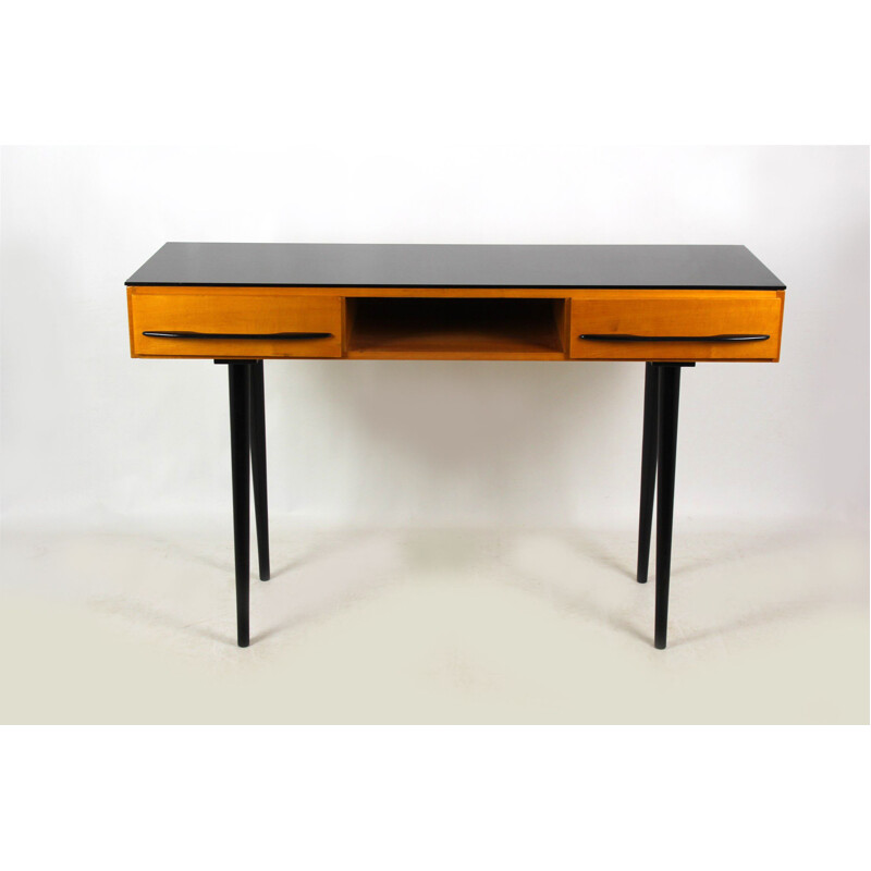 Vintage desk for UP Bučovice in wood and glass 1960s 