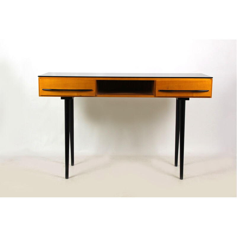 Vintage desk for UP Bučovice in wood and glass 1960s 