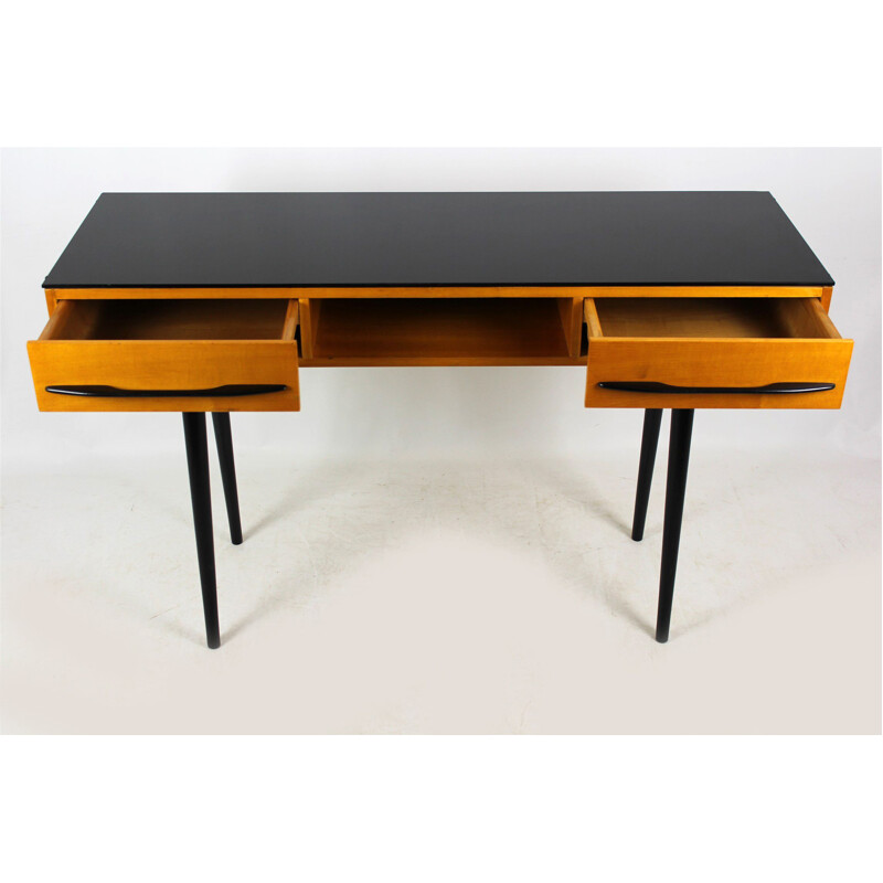 Vintage desk for UP Bučovice in wood and glass 1960s 