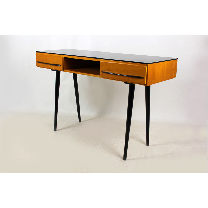 Vintage desk for UP Bučovice in wood and glass 1960s 