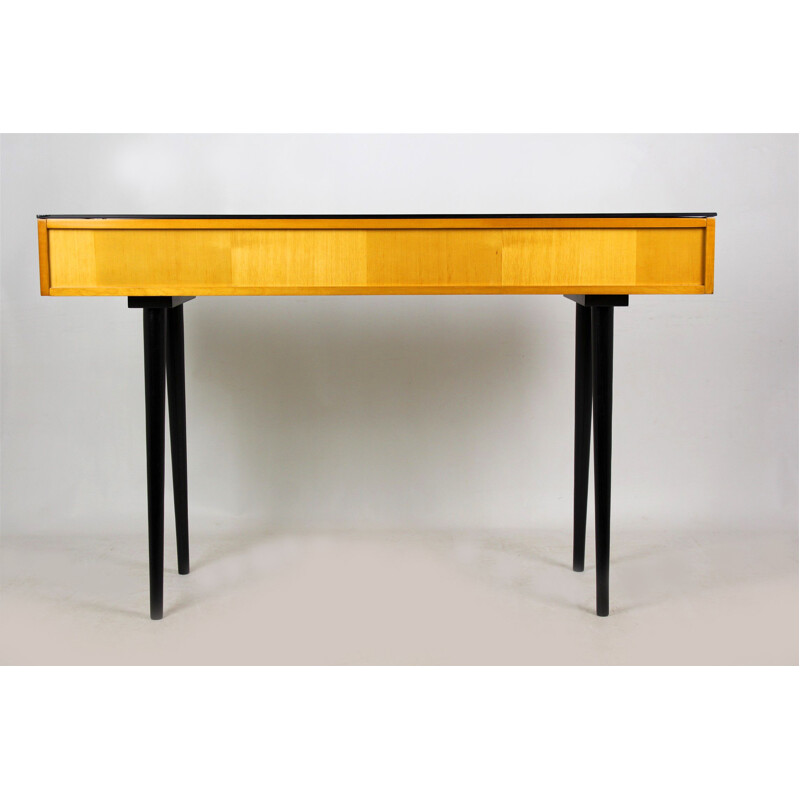 Vintage desk for UP Bučovice in wood and glass 1960s 