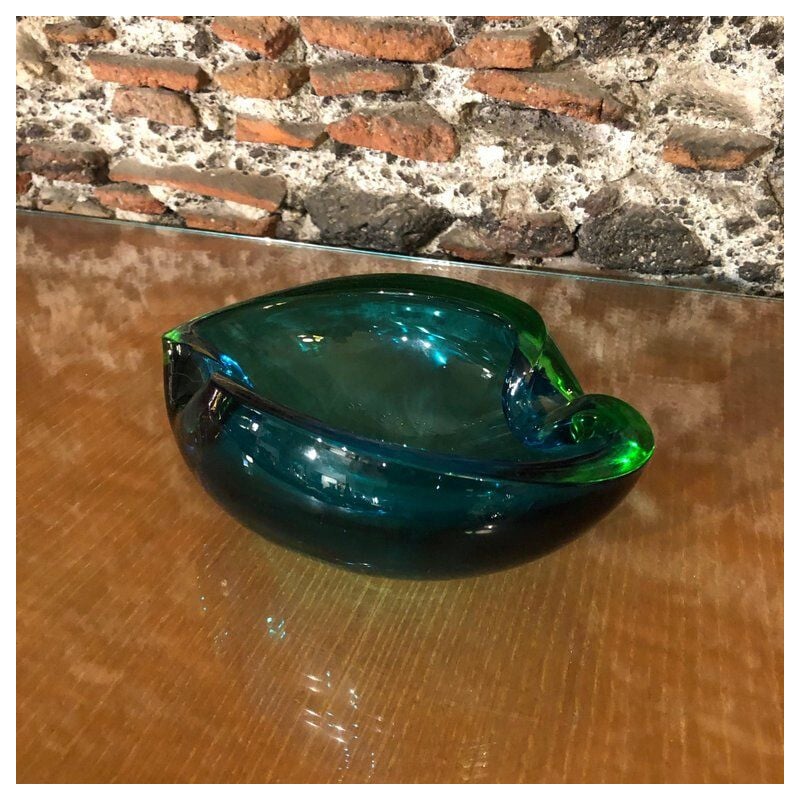 Vintage italian green and blue Murano glass ashtray by Seguso