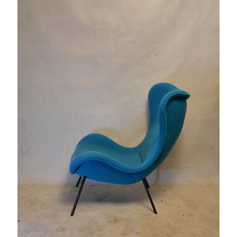Lounge chair Madame in blue wool and metal, Fritz NETH - 1950s